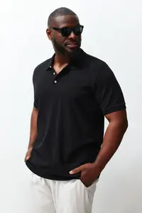 MAN Plus Size Black Regular/Normal Kesim Basic 100% Cotton Polo Shirt Shirt Collar T-Shirt