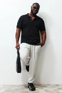 MAN Plus Size Black Regular/Normal Kesim Basic 100% Cotton Polo Shirt Shirt Collar T-Shirt - Image 2