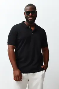 MAN Plus Size Black Regular/Normal Kesim Basic 100% Cotton Polo Shirt Shirt Collar T-Shirt - Image 3