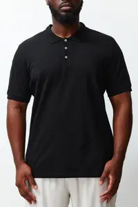 MAN Plus Size Black Regular/Normal Kesim Basic 100% Cotton Polo Shirt Shirt Collar T-Shirt - Image 4