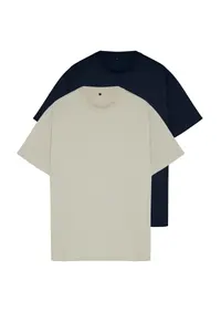 MAN Stone-Navy Blue Plus Size 2 Sets Paket Regular/Normal Kesim T-Shirt - Image 2