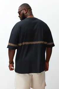 MAN Plus Size Black Oversized/Wide Cut 100% Cotton Ethnic Embroidered Comfortable T-Shirt - Image 6