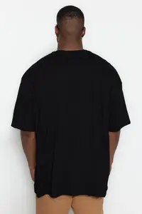 MAN Plus Size Black Oversized/Wide Cut 100% Dinosaur Embroidered T-Shirt - Image 2