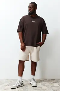 MAN Plus Size Dark Brown Oversized Animal Print and Embroidered 100% Cotton T-Shirt - Image 2