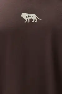 MAN Plus Size Dark Brown Oversized Animal Print and Embroidered 100% Cotton T-Shirt - Image 5