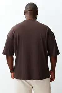 MAN Plus Size Dark Brown Oversized Animal Print and Embroidered 100% Cotton T-Shirt - Image 6