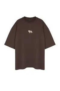 MAN Plus Size Dark Brown Oversized Animal Print and Embroidered 100% Cotton T-Shirt - Image 7