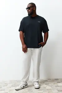 MAN Plus Size Black Oversized Text Printed 100% Cotton T-Shirt - Image 2