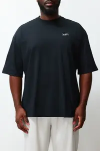 MAN Plus Size Black Oversized Text Printed 100% Cotton T-Shirt - Image 5