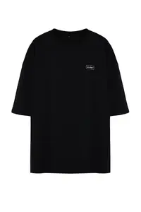 MAN Plus Size Black Oversized Text Printed 100% Cotton T-Shirt - Image 8