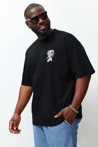 MAN Plus Size Black Oversized/Wide Cut Far East Printed 100% Cotton T-Shirt - Image 2