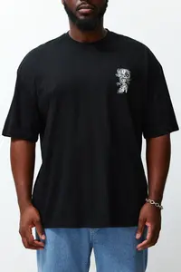 MAN Plus Size Black Oversized/Wide Cut Far East Printed 100% Cotton T-Shirt - Image 5
