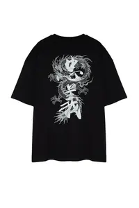 MAN Plus Size Black Oversized/Wide Cut Far East Printed 100% Cotton T-Shirt - Image 7
