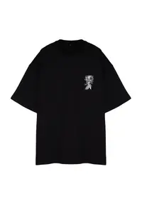 MAN Plus Size Black Oversized/Wide Cut Far East Printed 100% Cotton T-Shirt - Image 8