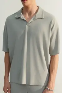 MAN Premium Plus Size Stone Oversized textured ottoman Polo Shirt Shirt Collar T-Shirt - Image 11