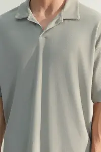 MAN Premium Plus Size Stone Oversized textured ottoman Polo Shirt Shirt Collar T-Shirt - Image 12