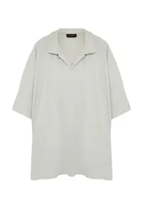MAN Premium Plus Size Stone Oversized textured ottoman Polo Shirt Shirt Collar T-Shirt - Image 14
