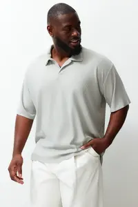 MAN Premium Plus Size Stone Oversized textured ottoman Polo Shirt Shirt Collar T-Shirt - Image 2