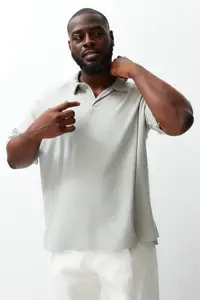 MAN Premium Plus Size Stone Oversized textured ottoman Polo Shirt Shirt Collar T-Shirt - Image 3