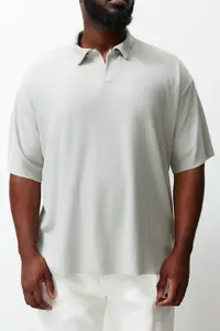 MAN Premium Plus Size Stone Oversized textured ottoman Polo Shirt Shirt Collar T-Shirt - Image 5