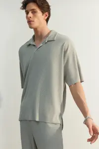 MAN Premium Plus Size Stone Oversized textured ottoman Polo Shirt Shirt Collar T-Shirt - Image 9