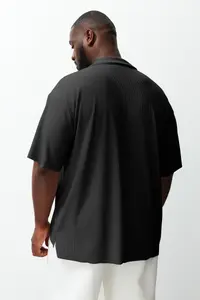 MAN Premium Plus Size Black Oversized textured ottoman Polo Shirt Shirt Collar T-Shirt - Image 2