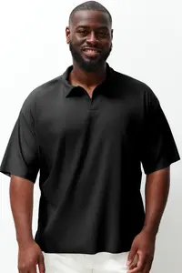 MAN Premium Plus Size Black Oversized textured ottoman Polo Shirt Shirt Collar T-Shirt - Image 3