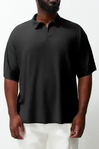 MAN Premium Plus Size Black Oversized textured ottoman Polo Shirt Shirt Collar T-Shirt - Image 5