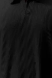 MAN Premium Plus Size Black Oversized textured ottoman Polo Shirt Shirt Collar T-Shirt - Image 6