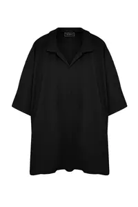 MAN Premium Plus Size Black Oversized textured ottoman Polo Shirt Shirt Collar T-Shirt - Image 7