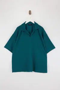 MAN Premium Plus Size Green Oversized textured ottoman Polo Shirt Shirt Collar T-Shirt