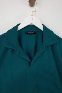 MAN Premium Plus Size Green Oversized textured ottoman Polo Shirt Shirt Collar T-Shirt - Image 2