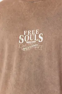 MAN Brown Oversized/Wide Cut Faded Effect Eagle Printed 100% Cotton T-Shirt - Image 5