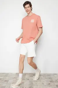 MAN Dusty Rose Oversized/Wide Cut Text Printed Short Sleeve 100% T-Shirt - Image 2