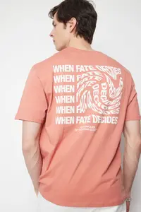 MAN Dusty Rose Oversized/Wide Cut Text Printed Short Sleeve 100% T-Shirt - Image 3