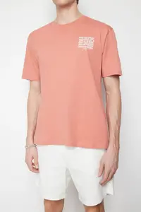 MAN Dusty Rose Oversized/Wide Cut Text Printed Short Sleeve 100% T-Shirt - Image 4
