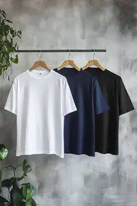 MAN Black-White-Navy Blue Oversized/Wide Cut 3 Sets Package 100% T-Shirt - Image 2