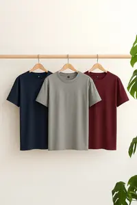 MAN Burgundy-Gray-Navy Blue Oversized/Wide Cut 3 Sets Package 100% T-Shirt - Image 2