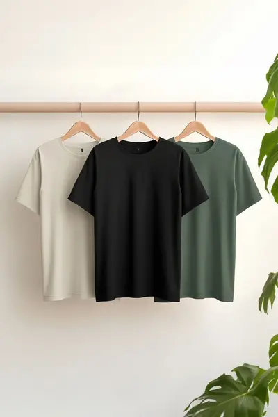 MAN Black-Stone-Dark Green Oversized/Wide Cut 3 Sets Package 100% Cotton T-Shirt