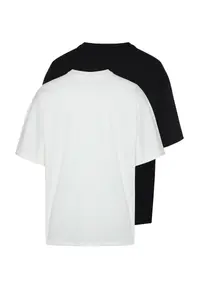 MAN Black-Ecru Oversized 2 Sets Paket Basic 100% Cotton T-Shirt - Image 3