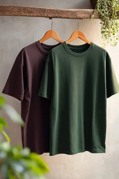 MAN Dark Brown-Dark Green Oversized 2 Sets Paket Basic 100% Cotton T-Shirt