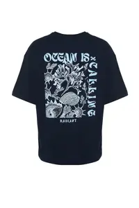 MAN Navy Blue Oversized/Wide Cut Back Raised Text Printed 100% Cotton T-Shirt - Image 6