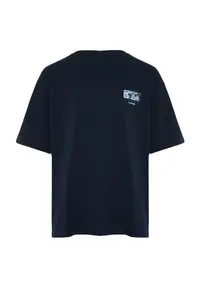 MAN Navy Blue Oversized/Wide Cut Back Raised Text Printed 100% Cotton T-Shirt - Image 7