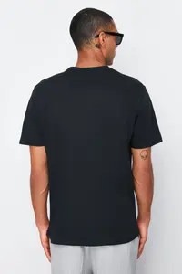 MAN Black Regular/Normal Kesim Kurt Embroidered 100% Cotton T-Shirt - Image 2