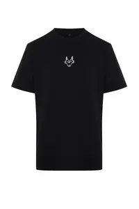 MAN Black Regular/Normal Kesim Kurt Embroidered 100% Cotton T-Shirt - Image 7