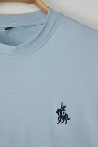 MAN Light Blue Regular Cut Horse Embroidery Detailed 100% Cotton T-Shirt - Image 6