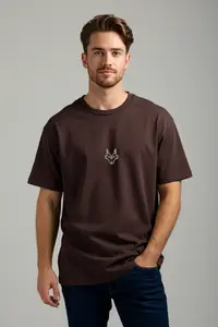 MAN Dark Brown Regular/Normal Kesim Kurt Embroidered 100% T-Shirt - Image 3