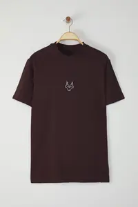 MAN Dark Brown Regular/Normal Kesim Kurt Embroidered 100% T-Shirt - Image 4