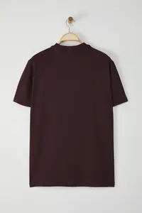 MAN Dark Brown Regular/Normal Kesim Kurt Embroidered 100% T-Shirt - Image 5