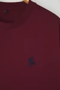 MAN Burgundy Regular Cut Embroidery Detailed 100% Cotton T-Shirt - Image 3